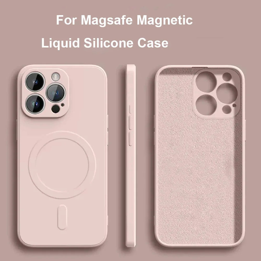 Magnetic Liquid Silicone Case for iPhone 15/14/13/12/11 Pro Max/Mini/XR/XS - Shockproof Soft Cover with MagSafe Wireless Charging