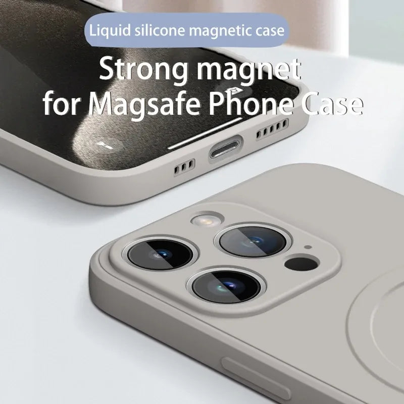 Magnetic Liquid Silicone Case for iPhone 15/14/13/12/11 Pro Max/Mini/XR/XS - Shockproof Soft Cover with MagSafe Wireless Charging