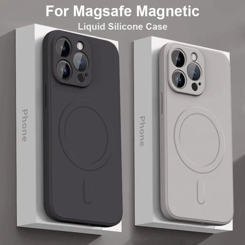 Magnetic Liquid Silicone Case for iPhone 15/14/13/12/11 Pro Max/Mini/XR/XS - Shockproof Soft Cover with MagSafe Wireless Charging