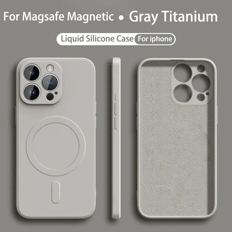 Magnetic Liquid Silicone Case for iPhone 15/14/13/12/11 Pro Max/Mini/XR/XS - Shockproof Soft Cover with MagSafe Wireless Charging