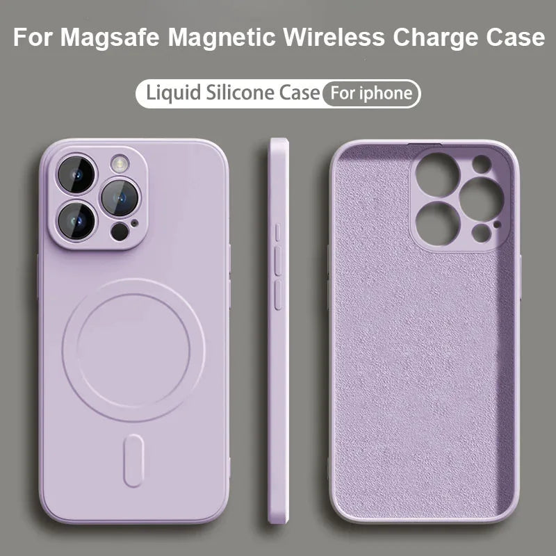 Magnetic Liquid Silicone Case for iPhone 15/14/13/12/11 Pro Max/Mini/XR/XS - Shockproof Soft Cover with MagSafe Wireless Charging