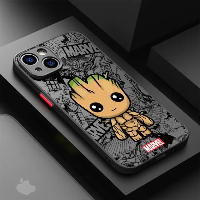 Marvel Groot & Spiderman Shockproof Case for iPhone SE, 12 Mini, 13 Pro Max, 14 Plus, XS, X, 7, 6S, 8, 11, XR, 15 - Armor Cover